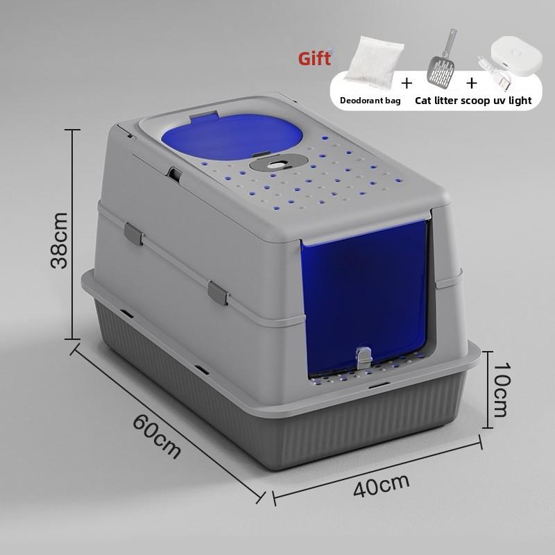 Stainless Steel Closed Cat Litter Box, Fully Closed Flip, Oversized, Heightened and Thickened Anti-splash Top-entry Cat Toilet