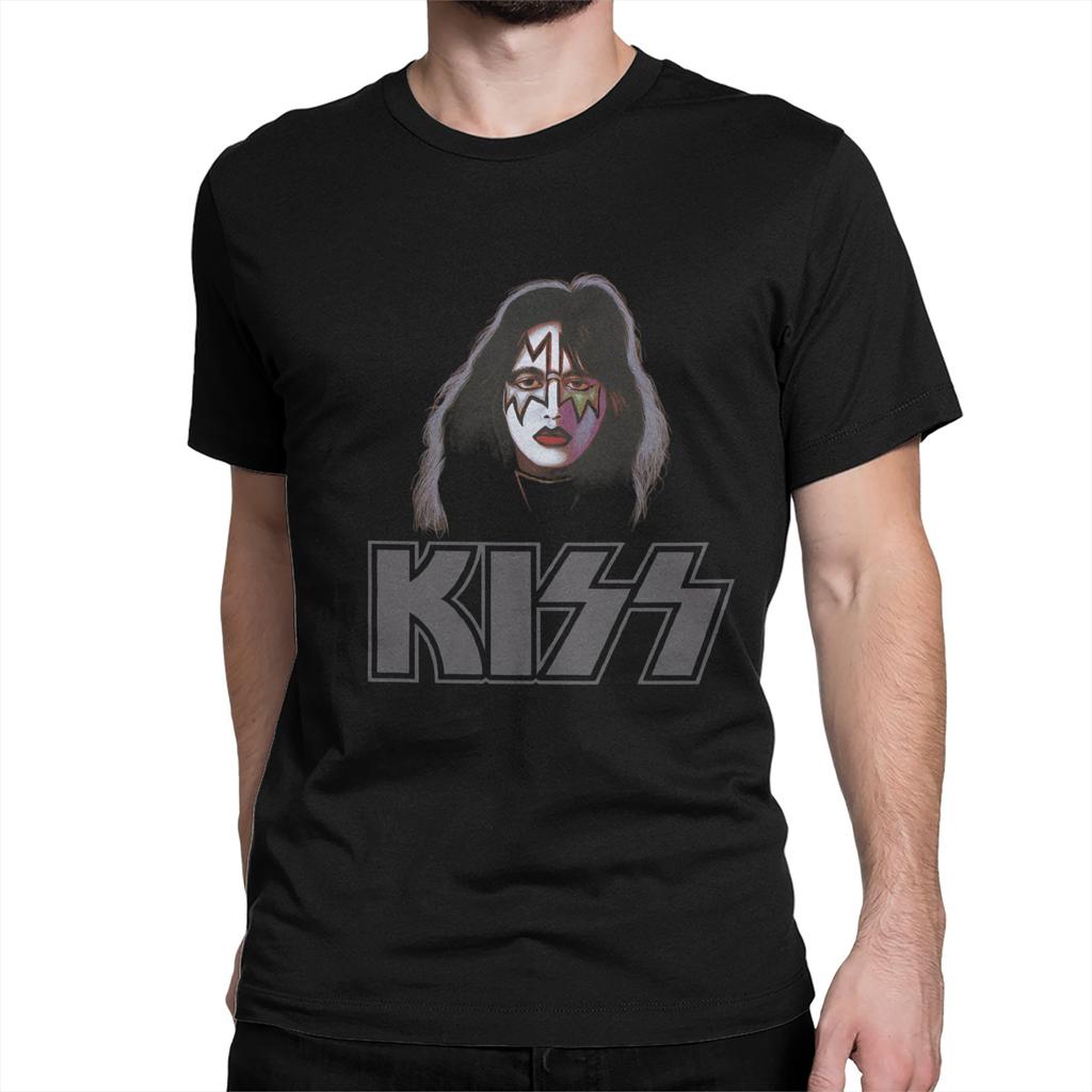 Ace Frehley Spaceman Kiss Band  T Shirt for Men 100% Cotton Funny T-Shirt Round Neck  Tees Short Sleeve Clothes Plus Size