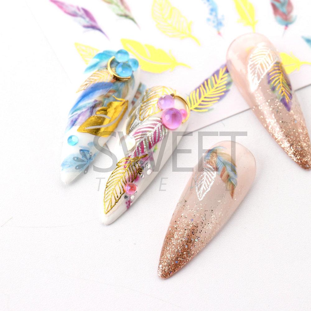 Stickers Ongles Déco - Plumes Multicolores - Nail Art Autocollant - Lot Neuf