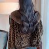 Autumn and winter new temperament big fur collar leopard print women's fur integrated short environmentally friendly fur coat fashion coat