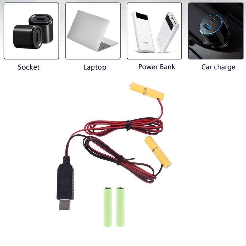 Universal 1m Dual LR03 Battery Eliminator US Plug Power Supply Adapter Replace 2x 1.5V AA AAA Battery for LED Light Toys