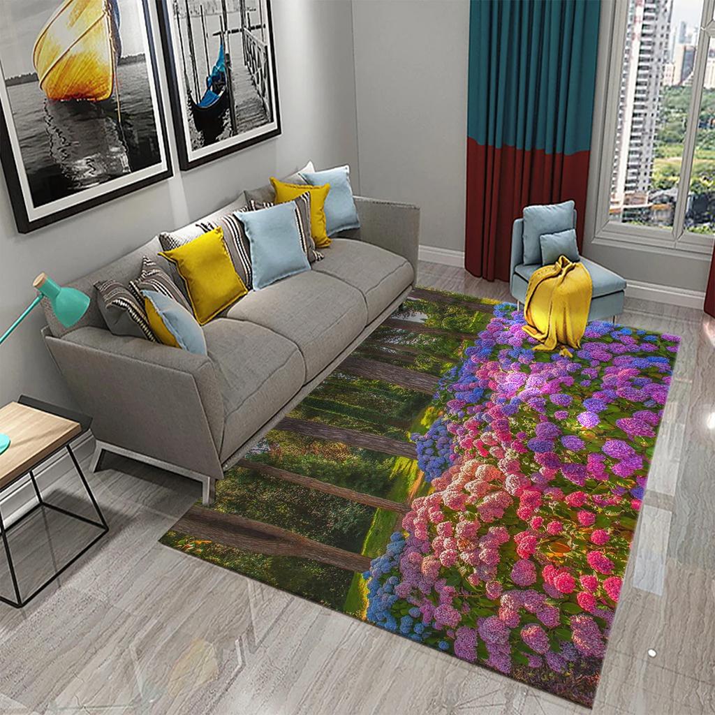 European Style Garden Carpets Colorful Flowers Rugs for Home Living Room Teens Bedroom Decor Carpet Bathroom Non-slip Area Rugs