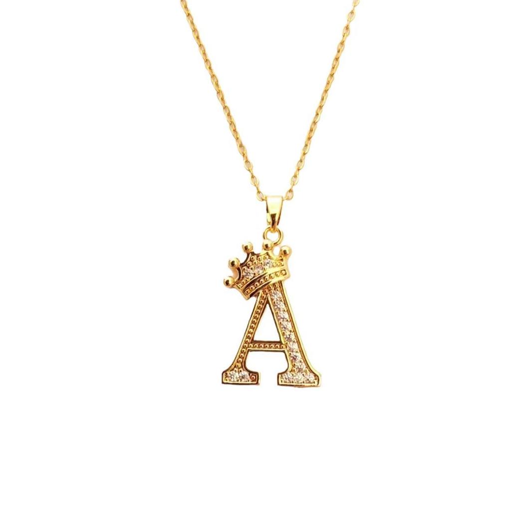 Crown 26 English Letter Necklace Women'S Simple Trend Versatile Micro-Inlaid Zircon Pendant Accessories