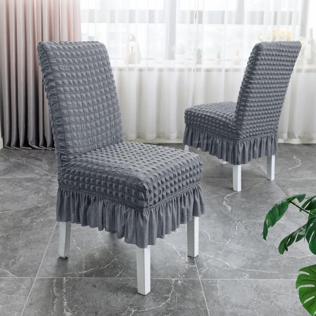Capa de Cadeira Universal Seersucker com Saia, Estilo Espesso Tudo-em-Um para Sala de Jantar e Sala de Estar.