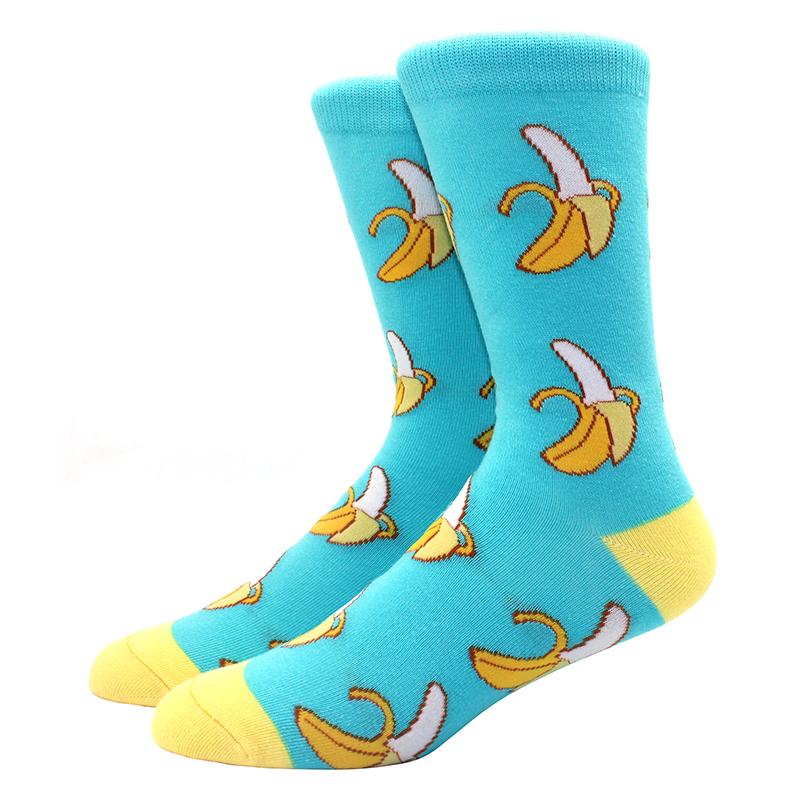 1 Pair of  Fun Men Socks Casual Cartoon Fruit Banana Flamingo Lemon Egg Sloth Pizza Happy Harajuku Skateboard Socks