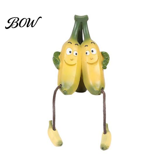 Whimsical Fruit Sculptures Resin Shelf Sitter Figurines with Flexible Dangling Legs, Hanging Edge Statues, Cute Character Desktop Ornaments