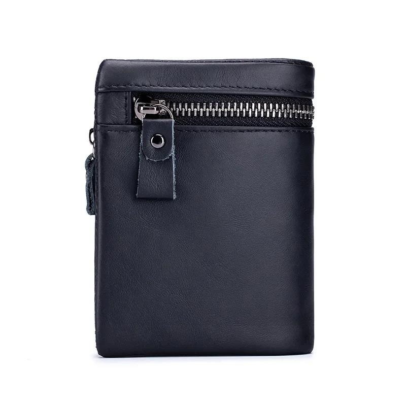 BULLCAPTAIN Short Tri-Fold Buckle Zipper Wallet Men's Cow Leather Wallet Coin Purse Money Bag Business Card Holder RFID Holder