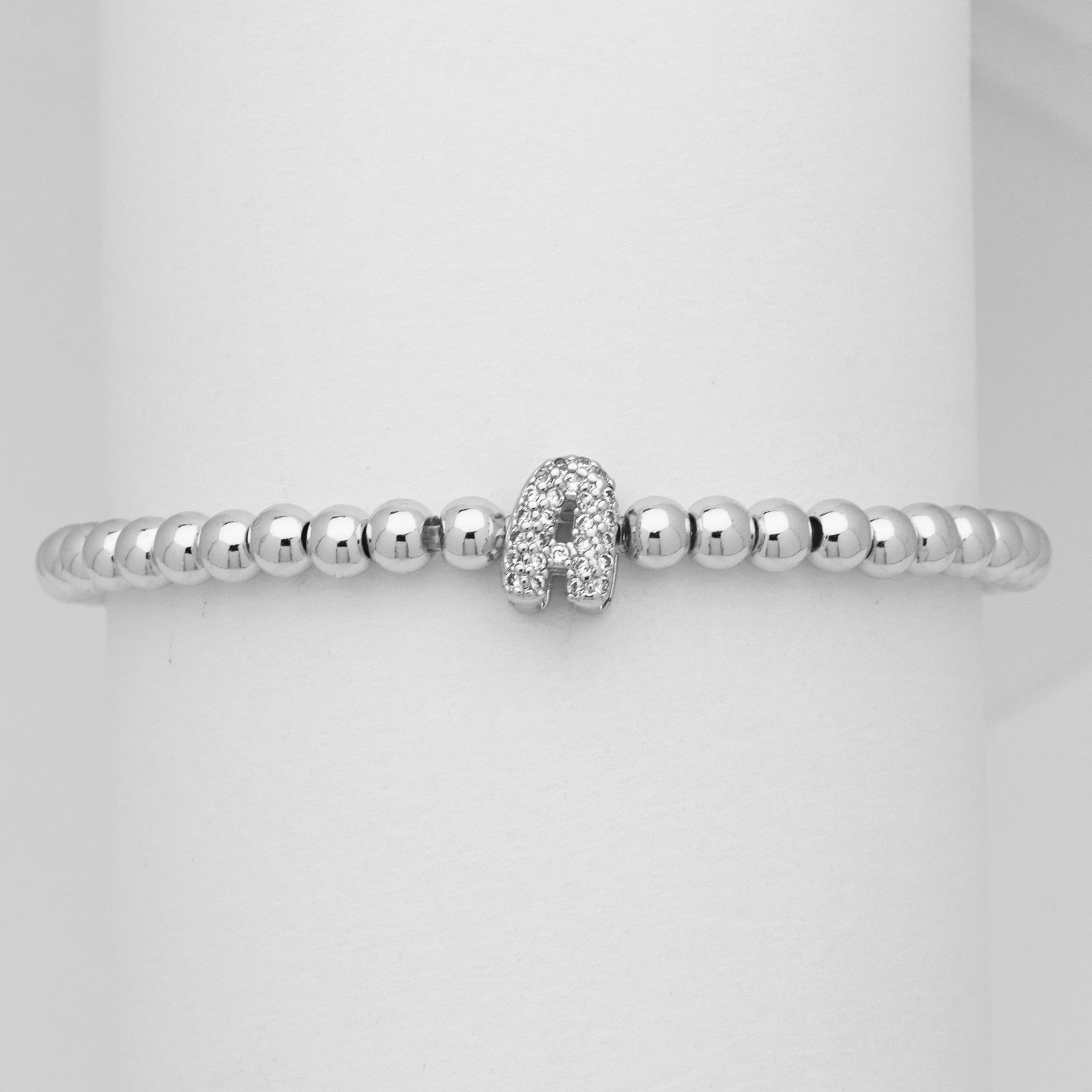 Полный циркония 26 английских имен Белое золото Шарик Буква-пузырь Круглая бусина Браслет из бусин