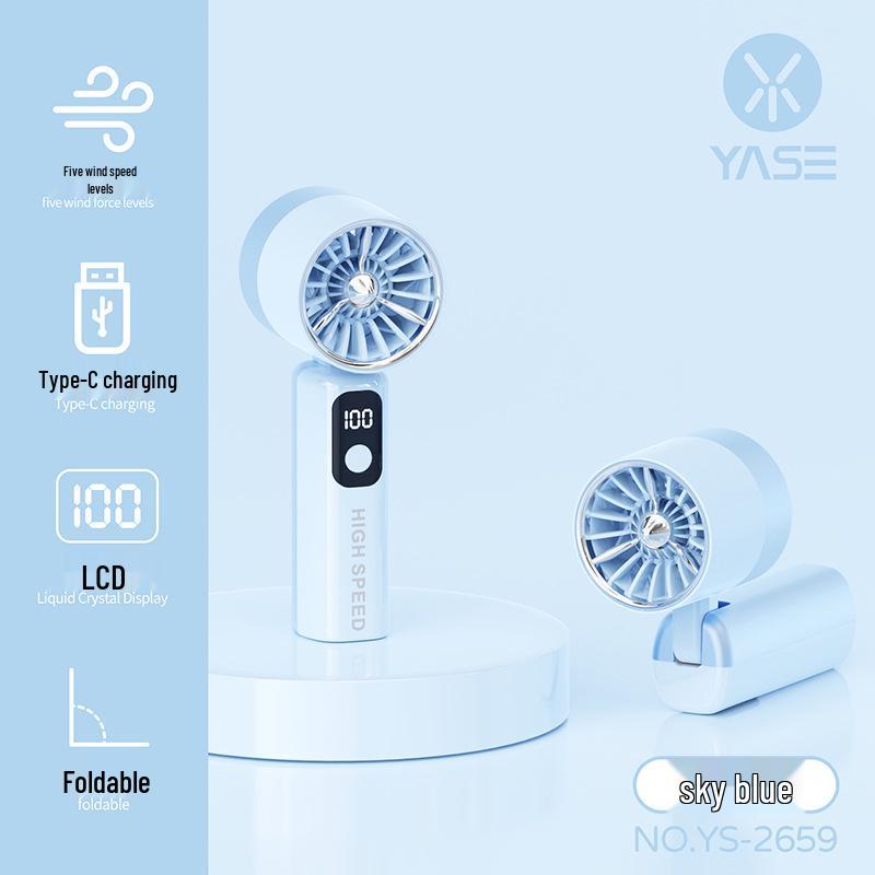 High-Speed Turbo Digital Display 5-Speed Portable Handheld Fan for Outdoor and Desktop Use