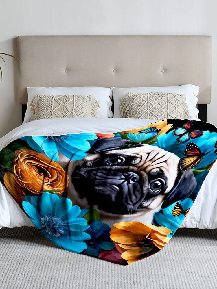 Pug-themed Fleece Blanket, Perfect for Sofa, Bed, Office; Ideal Gift for Family, Friends, Holidays.