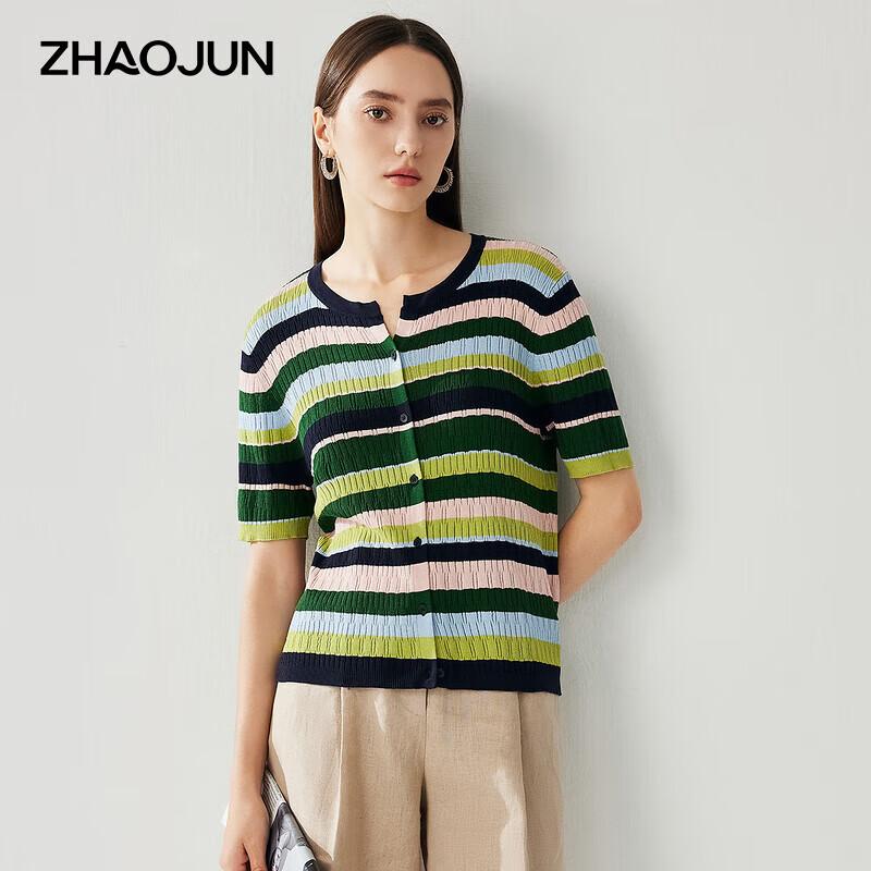 Zhaojun Women's Silk Blend Striped Round Neck Knit Top