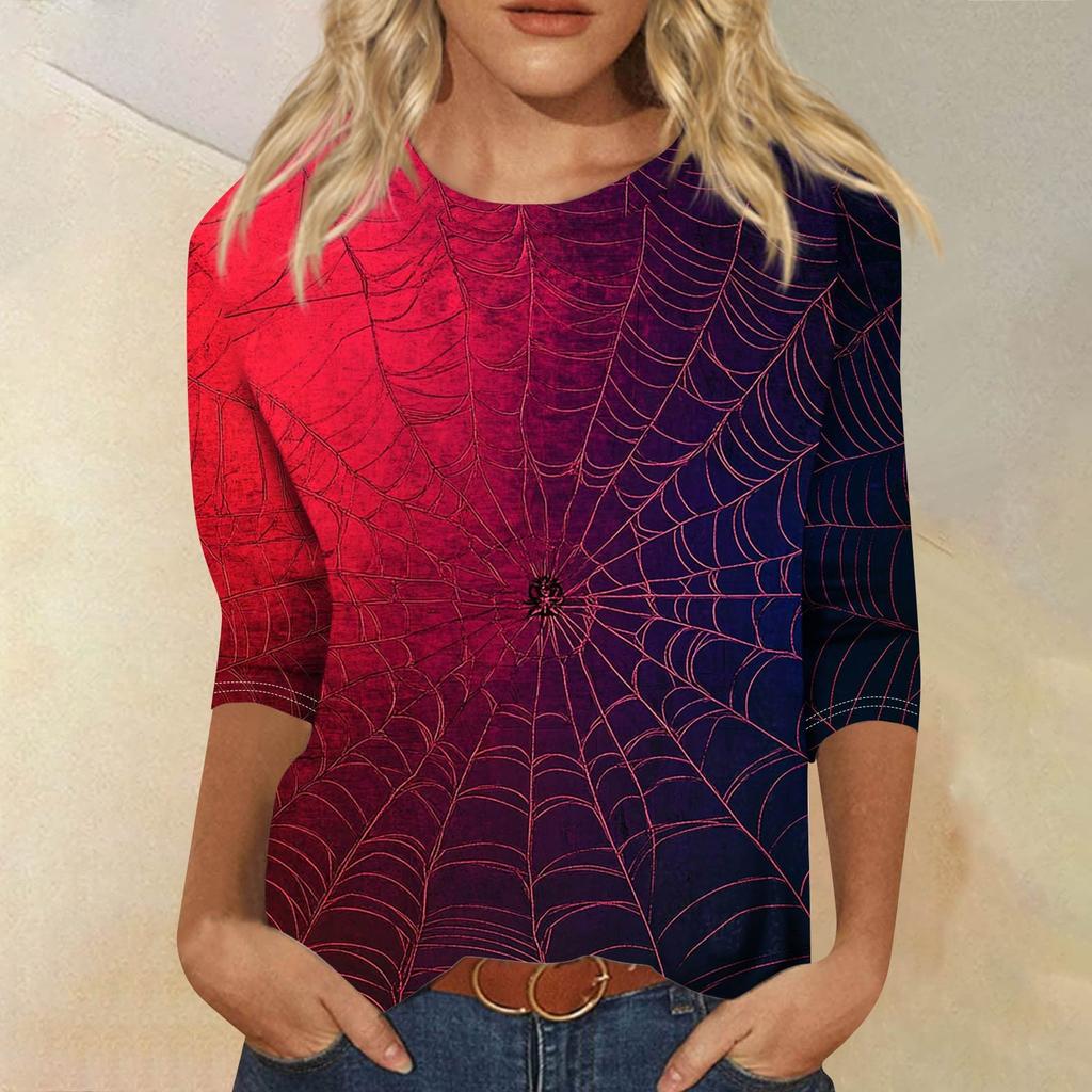 Women's Fashion Casual Round Neck 3/4 Sleeve Loose Printed T-Shirt Ladies Top
