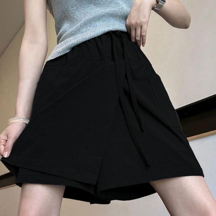 

Summer Lady Quick Drying Short Skirts Girls High Waist Solid Thin Dress Women Korean Fashion A-line Culottes 3XL чорний