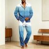 Men's Casual Pajama Set with Loose Fit Corduroy Pants and Printed Long Sleeve Lapel Collar Button-Front Top