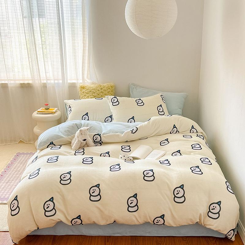 Thickened Milk Fleece Large Version Digital Printing Four-Piece Set, Fleece Thermal Sheets, Quilt Covers, Bedding