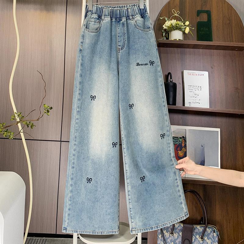 DIMANAF 2025 Plus Size Autumn Blue Basic Jeans New Pants Elastic  Women Loose Denim Trousers Big Casual Pants 6XL