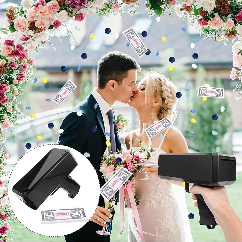 Pistola Spara Soldi Nera con 100 Pezzi di Scena per Matrimoni Compleanni Addio al Nubilato
