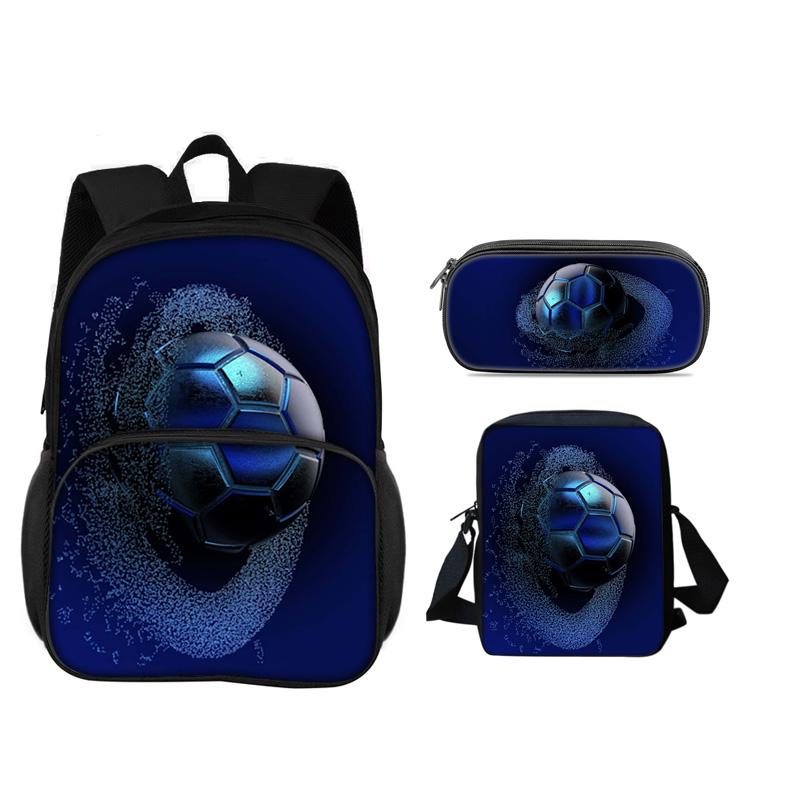 Soccer New Round Front Bag Backpack Pencil Case Shoulder Bag 3Pcs Set the Best Companion for Male and Female Students In School