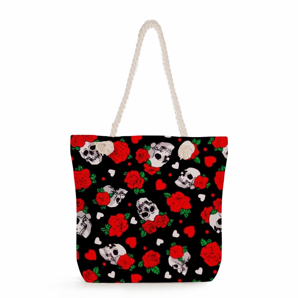 Skull print thick rope single-shoulder beach bag 7298 KTB