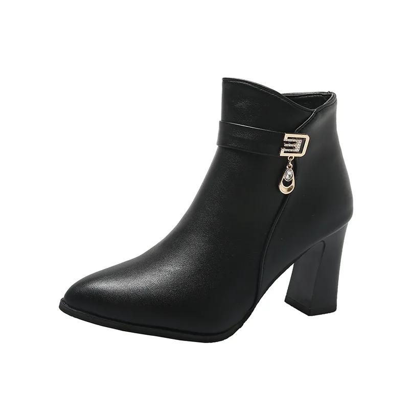 Fashion Fashion Women Short Boots Autumn and Winter New Pointed Side Zipper High Heel Ankle Boots Botines De Mujer Ladies Leather Boots