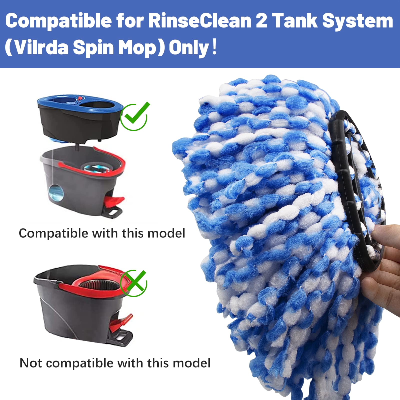 

For O-Cedar EasyWring 2 Tank System Rotating Mop Base+4 Spin Mop Replacement Cloth Head Accessories Set Red/Blue