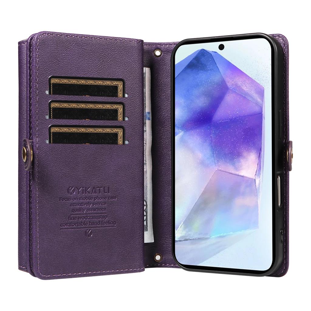 Samsung Galaxy A55 5G tok YIKATU YK-008 cipzáras bőr pénztárca telefontok vállpánttal