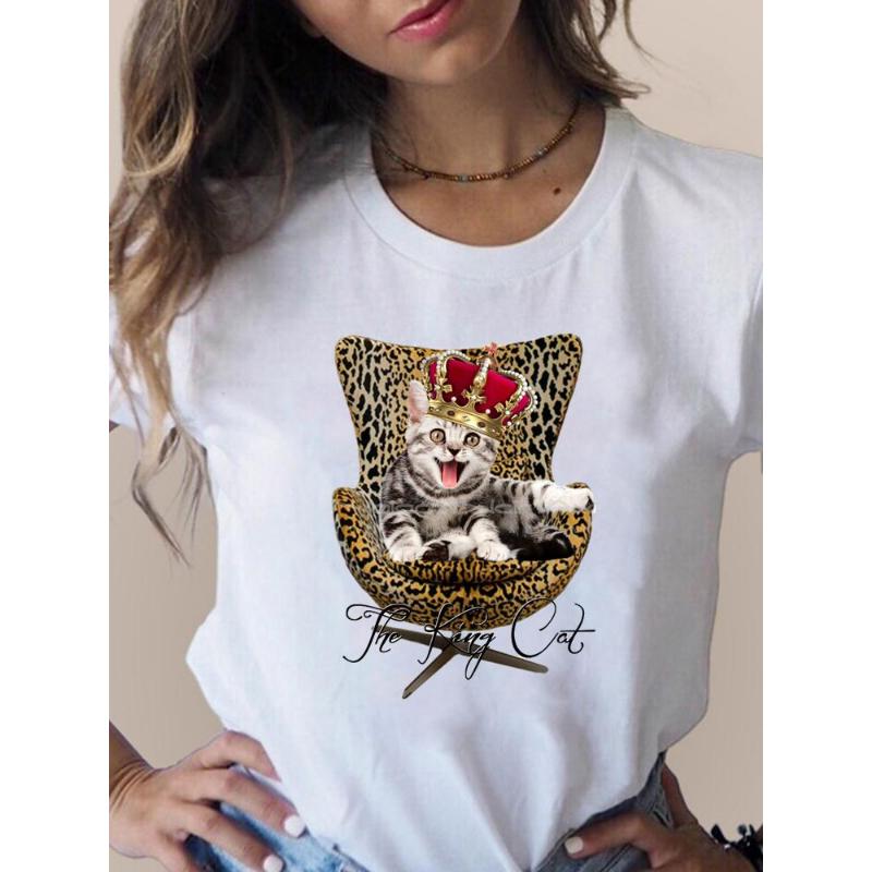 Imprimat T Moda 3D Pisică Tendință minunată Îmbrăcăminte pentru femei drăguță Haine cu mânecă scurtă Tricouri de vară Tricou grafic pentru femei
