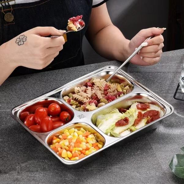 Durable 304 Stainless Steel Compartmented Meal Tray with Lid for School or Kindergarten Lunches