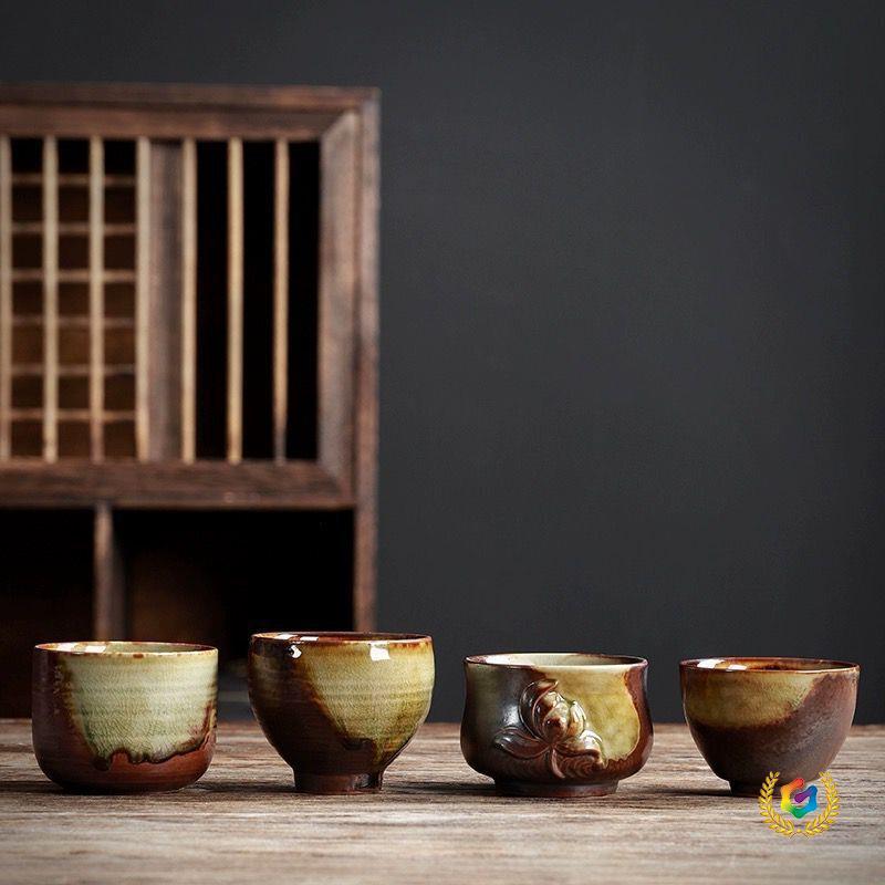 Coarse Pottery Wood-Fired Ceramic Tea Tasting Cup - Retro Single Gongfu Tea Bowl.