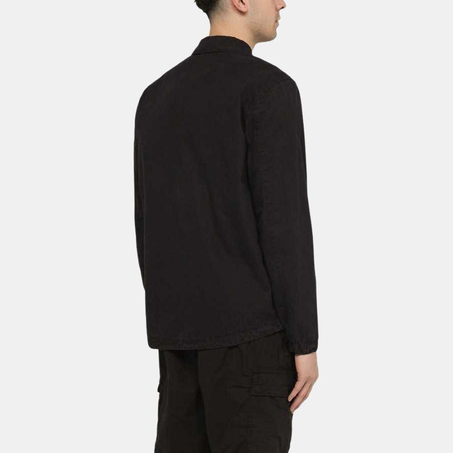 STONE ISLAND Ss24 Pocket Washed Distressed Brushed Cotton Pointed Collar Two-Way Zipper Shirt Jacket Men Jacket Black 8015119WN-V0120