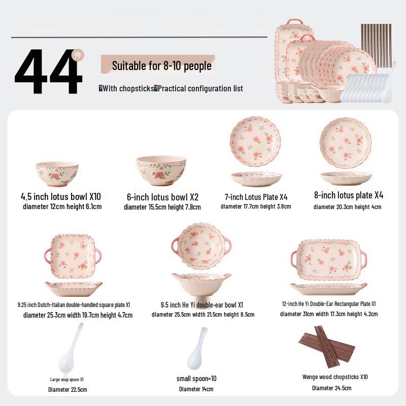 Lantuann Red Glaze Peach Blossom 44-Piece Ceramic Dinnerware Set