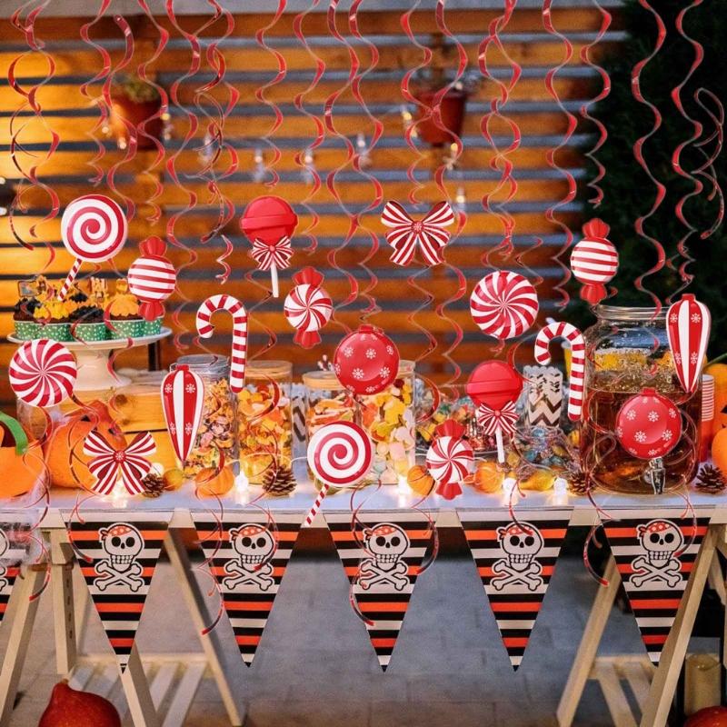 Hanging Swirls Decoration for Kids Adult Christmas Candy Swirls Candy Shimmering Party Hanging Streamers Ceiling Ornament