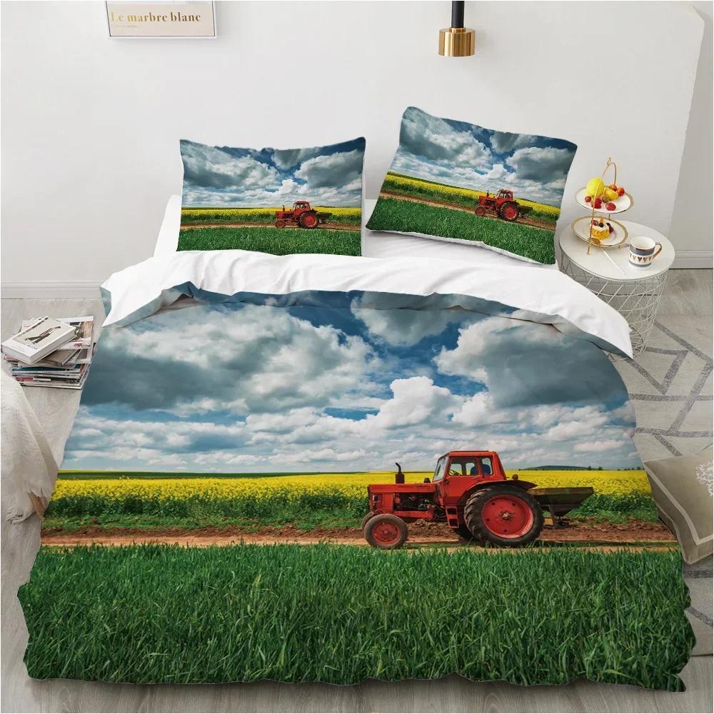 Tractor Monster Truck On Farm Comfortable Duvet Quilt Cover Pillowcase Bedding Set Children Bedroom Decoration Home Textile