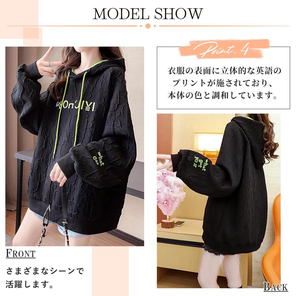 Hoodie Sweatshirt with English 3D Long Stylish Loose Long for Everyday Autumn Women's Letters, Print, Embroidery, Sleeves, Outerwear, Slimming, Fit,