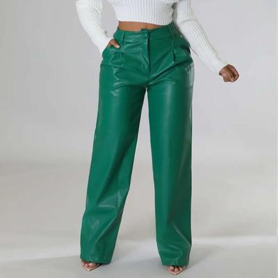 2023 mode Frauen PU Hosen Herbst Und Winter Casual Vinage Tasche Hosen Lose Breite Bein Leder Hosen Elegante Pantalon 30033