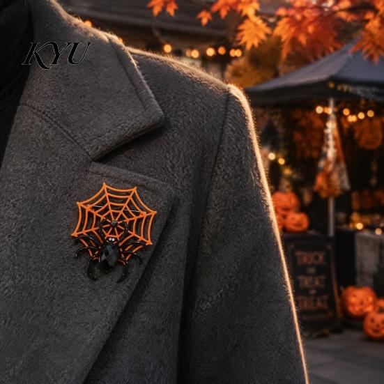 Festival Costume Jewelry Halloween Spider Web Brooch, Rhinestone Badge Accessories, Holiday Lapel Accessories Pin for Jackets Sweaters Coats