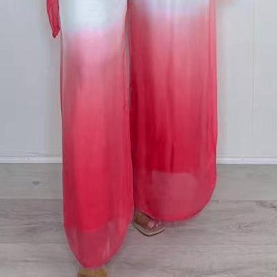 Letní šifonová gradientní dvoudílná sada pro ženy, plus size, kulatý výstřih, top s širokými nohavicemi, ležérní domácí oblečení