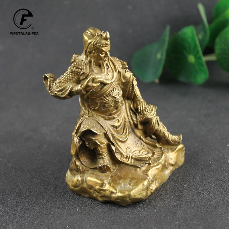 Antique Brass Guan Gong Desk Decoration Bronze God of Wealth Guan Er Ye Buddha Statue Metal Office Buddhism Miniatures Figurines