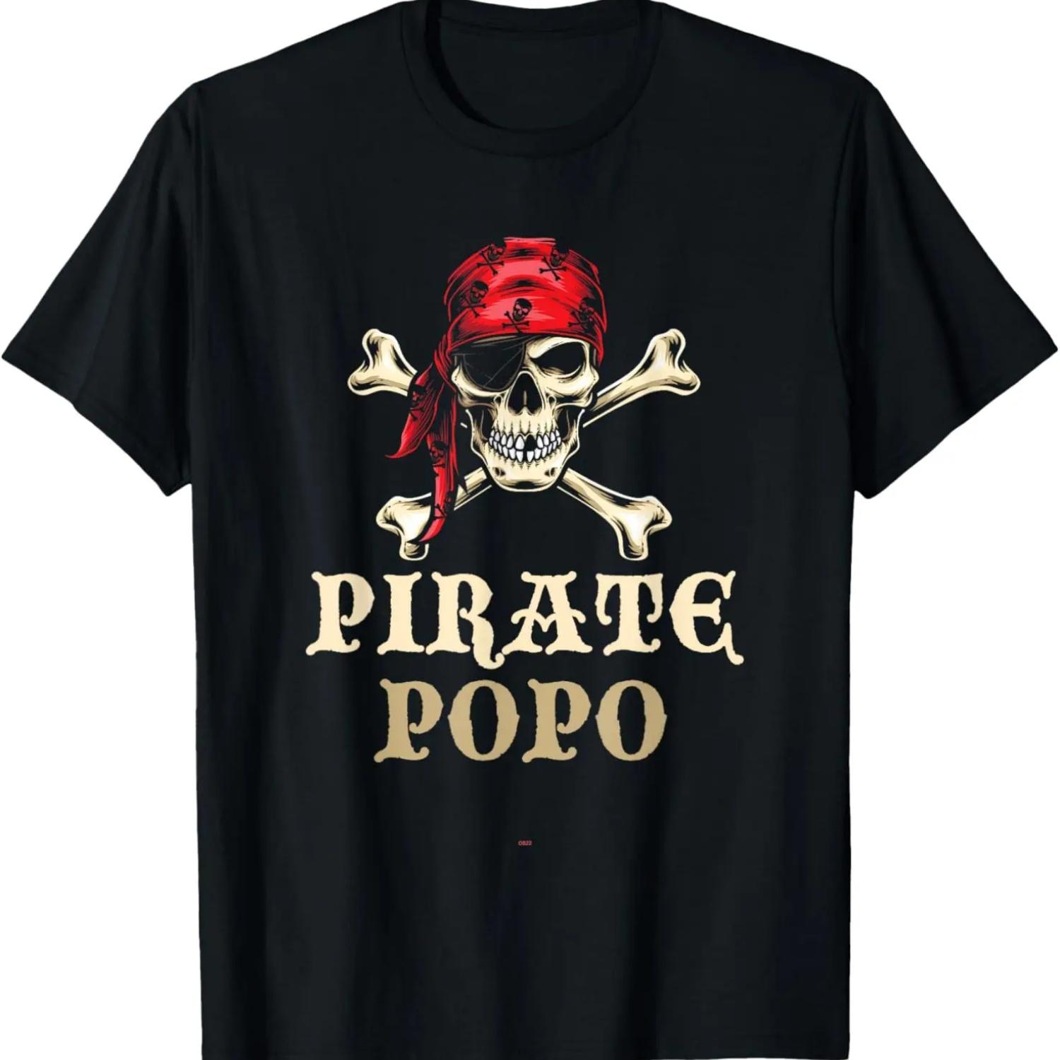 Pirate Popo Skull Costume Halloween Funny T-Shirt S