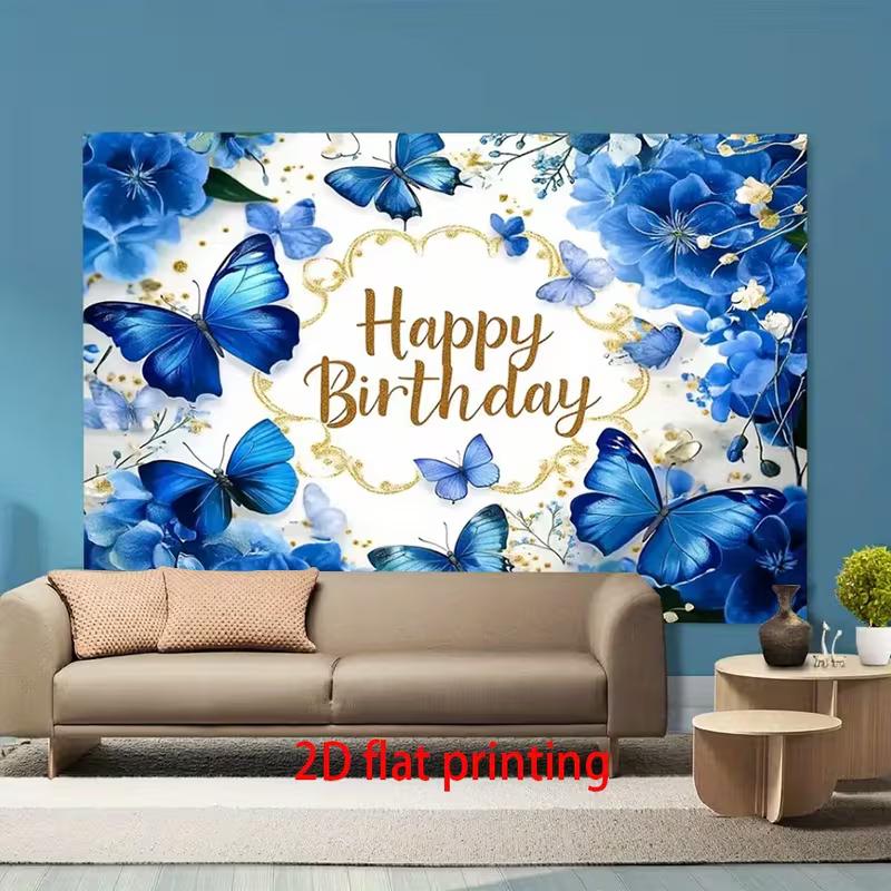 

2D Blue Floral Butterfly Birthday Party Photo Booth Backdrop Decor 47.2x31.5inch/120*80cm