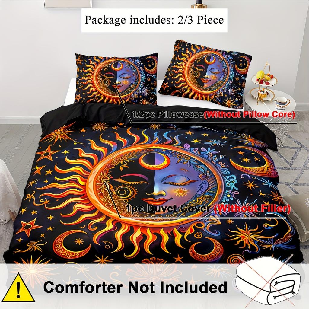 Bohemian Sun & Moon Duvet Cover Set with 1/2 Pillowcases - Quilt Cover Only - Comforter, Flat Sheet & Fitted Sheet Not Included