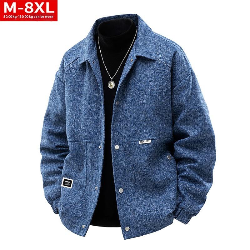 

Уютная простая куртка с квадратным воротником для полных мужчин больших размеров, свободное повседневное пальто с карманами 8XL джинсовый синий