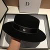 New White Flat-Top Woolen Top Hat Women'S Flat Edge British Versatile Black Men'S Jazz Hat Casual Trend