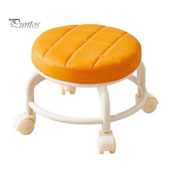 Low Rolling Stool with 360 Degrees Swivel Wheels Faux Leather Cushion Roller Seat Heavy Duty Rotating Mini Chair Seating Stool