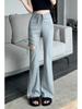 Women's Gray Ripped Micro Flare Drawstring Pants - Trendy, Versatile Summer Niche Casual Wear
