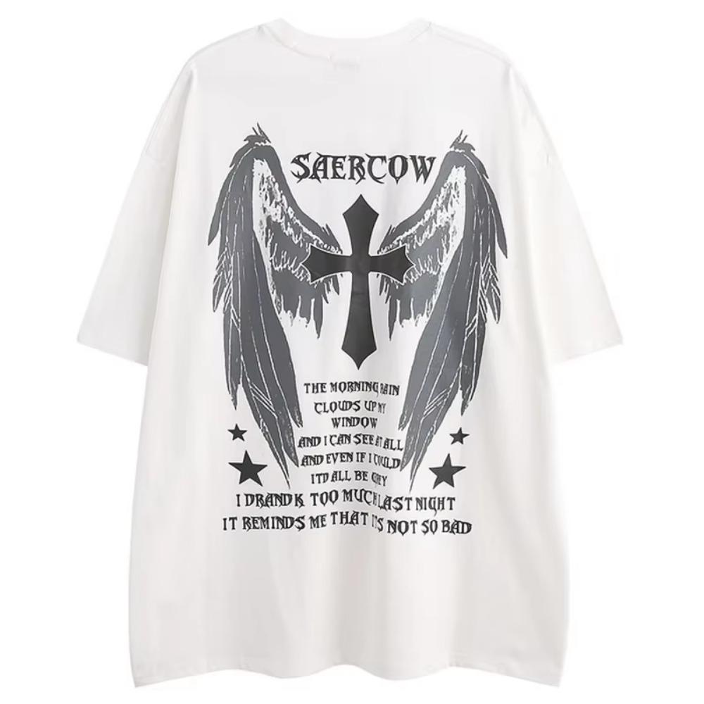 Print 100% Cotton Short Sleeve T Shirt for Men and Women Dark Style American Casual Loose Size Tee Hip-hop Tops