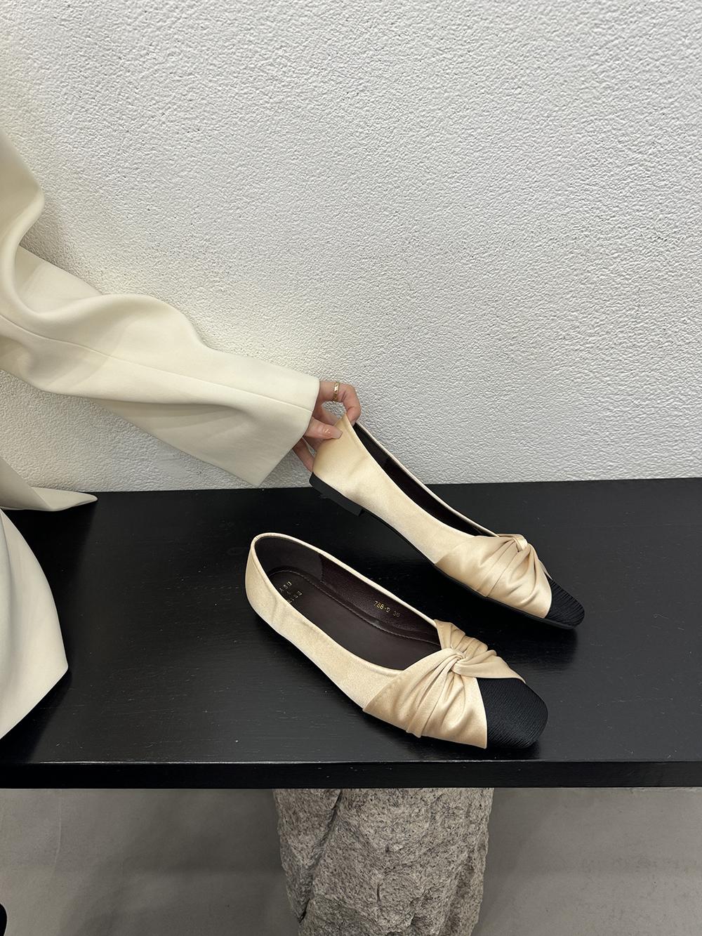 

мода Модные женские мокасины атласные женские туфли с бантом на низком плоском каблуке черные коричневые белые бежевые сексуальные шлепанцы слипоны осень 5.5 бежевый