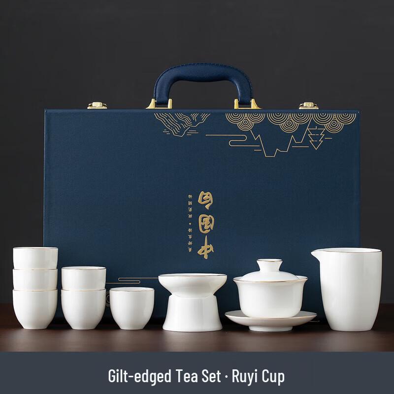 Chaxun Dehua Ceramic Landscape Tea Set with Gaiwan and Cups