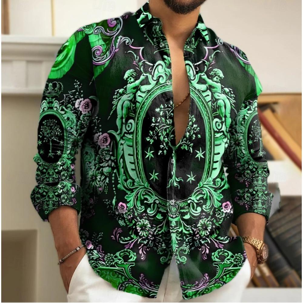 Camisas de Manga Larga con Estampado Floral Desgastado para Hombre, Cárdigan Casual, Botón Nuevo, Camisas de Moda Festiva