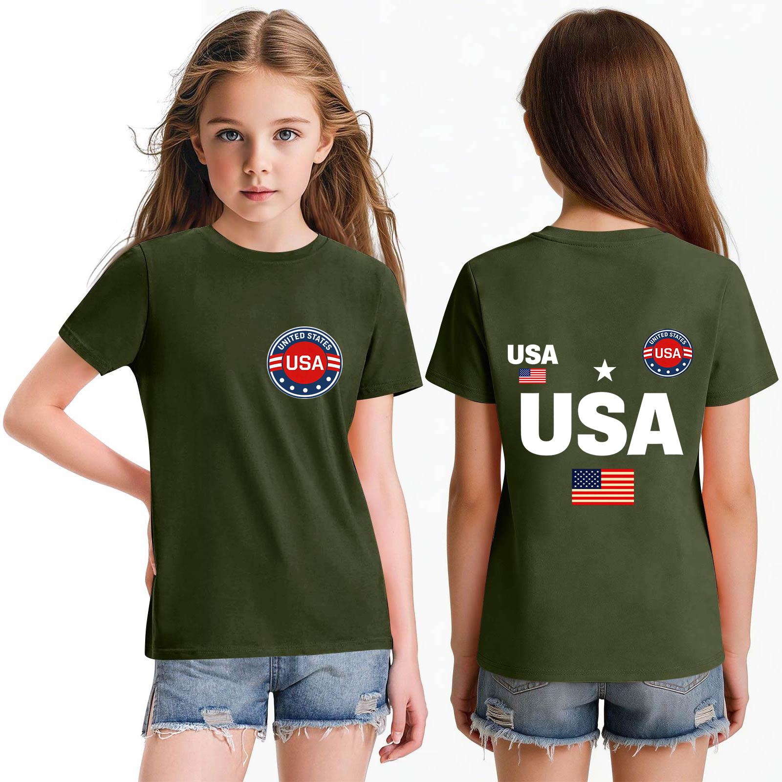 

Children s Short Sleeve Tops Casual Print T-Shirt Round Neck Pullover Blouse 100 армия зеленый